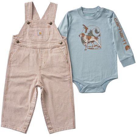 Carhartt Boys' 2-Piece Long Sleeve Bodysuit & Stripe Overall Set (Baby)