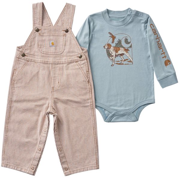 Carhartt Boys' 2-Piece Long Sleeve Bodysuit & Stripe Overall Set (Baby)