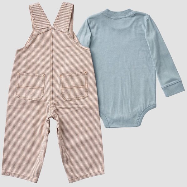 Carhartt Boys' 2-Piece Long Sleeve Bodysuit & Stripe Overall Set (Baby)