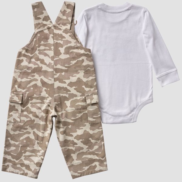 Carhartt Boys' 2-Piece Long Sleeve Bodysuit & Printed Canvas Overall Set (Baby)