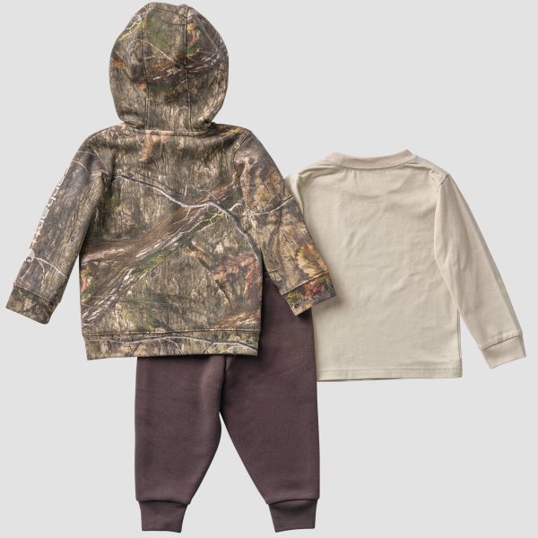 Carhartt Boys' 3-Piece Long Sleeve T-Shirt, Full-Zip Hooded Camo Jacket & Fleece Pant Set (Baby)