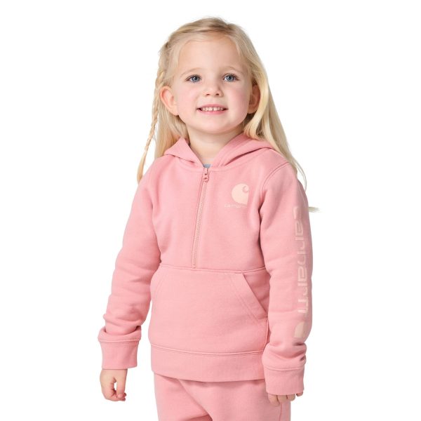 Carhartt Girls' Long Sleeve Half-Zip Hooded Logo Sweatshirt (Baby/Toddler)