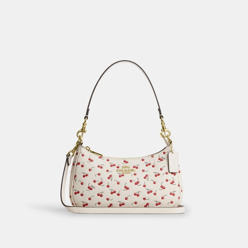 Coach Teri Shoulder Bag With Cherry Print CFG01 Gold Chalk Multi refined pebble leather