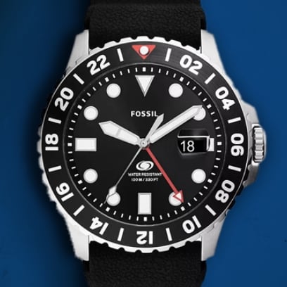 Fossil Blue GMT FS6036 black silicone watch 2024