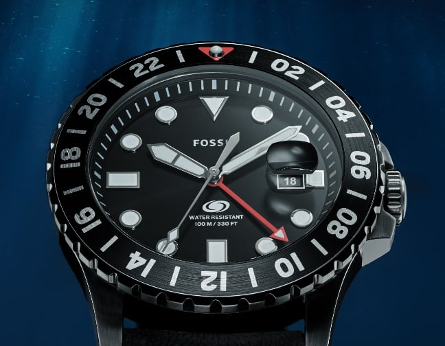 Fossil Blue GMT FS6036 black silicone watch 2024