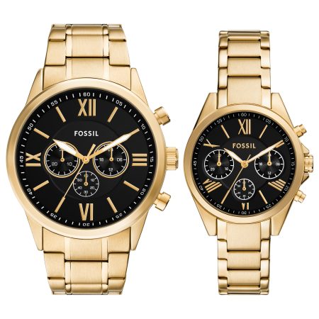 Fossil His and Her Chronograph Stainless Steel Watch Gift Set - Preorder