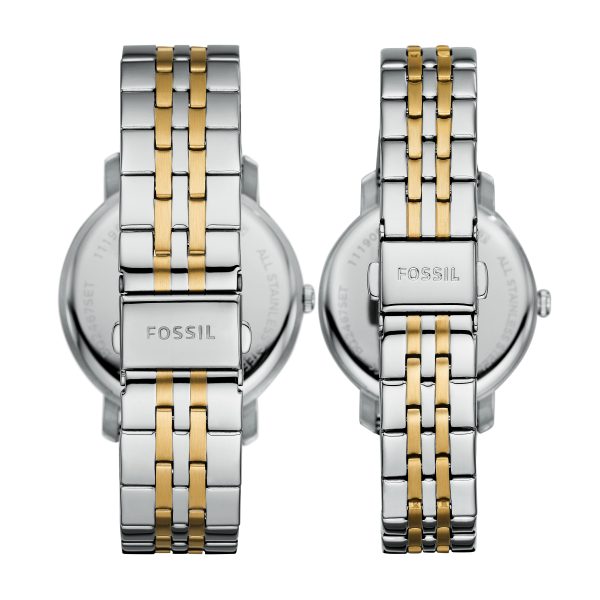 Fossil His and Her Lux Luther Three-Hand Stainless Steel Watch Gift Set - Preorder