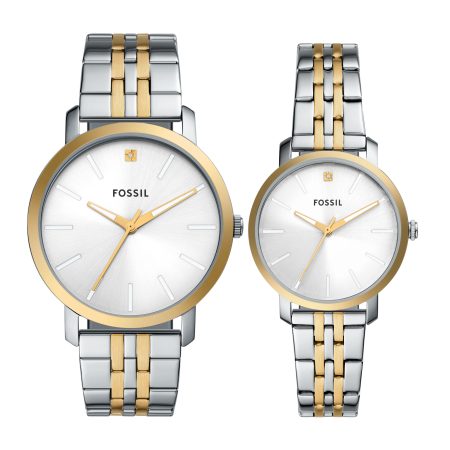 Fossil His and Her Lux Luther Three-Hand Stainless Steel Watch Gift Set - Preorder