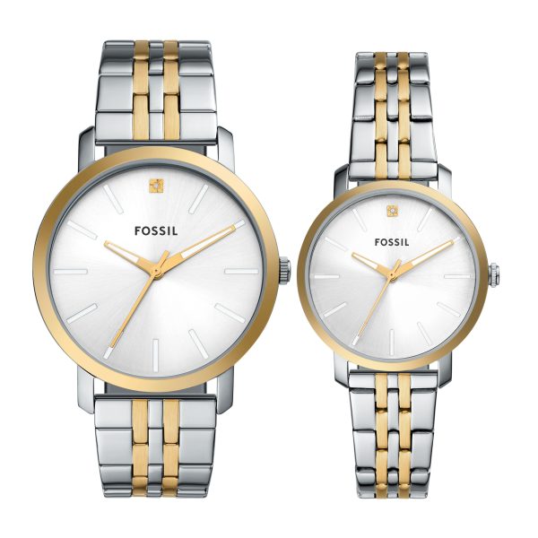 Fossil His and Her Lux Luther Three-Hand Stainless Steel Watch Gift Set - Preorder