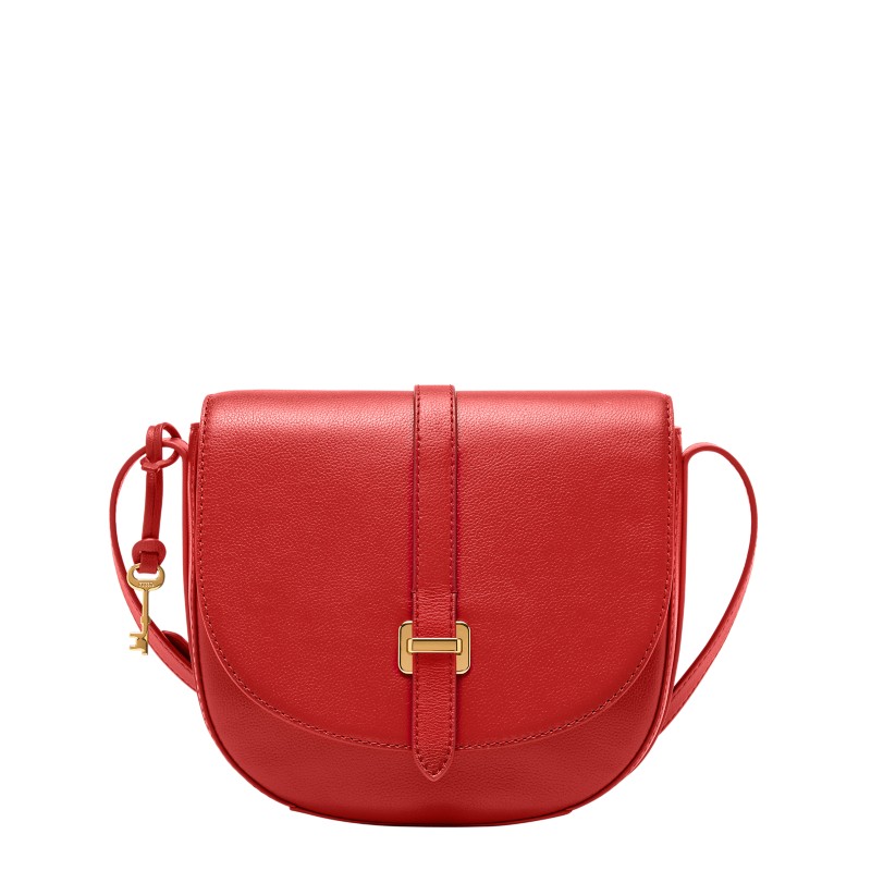 Fossil Emery Micro Crossbody wine burgundy bag with denim outfit