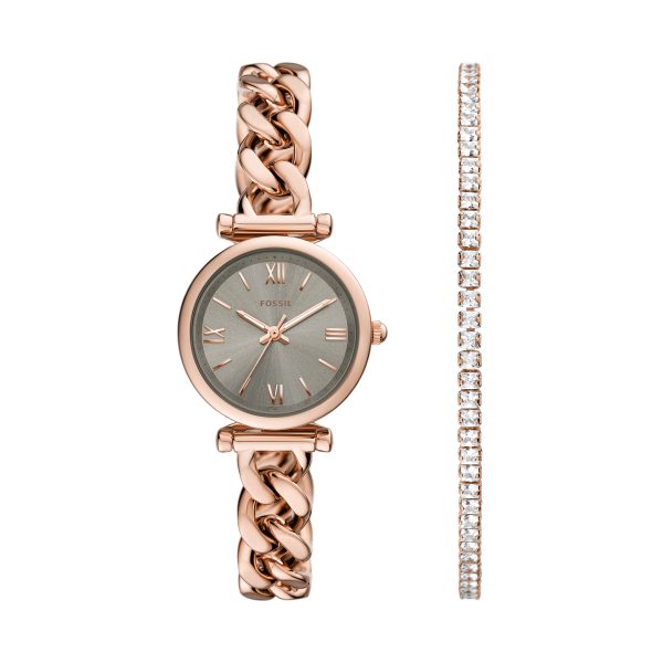 Fossil Carlie Mini 28mm Three-Hand Stainless Steel Watch and Bracelet Set - Preorder