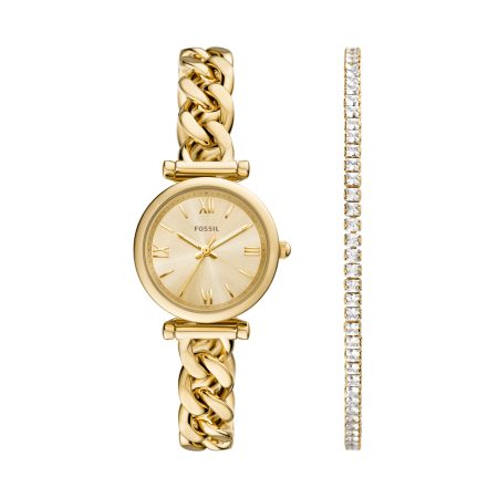 Fossil Carlie Mini 28mm Three-Hand Stainless Steel Watch and Bracelet Set - Preorder