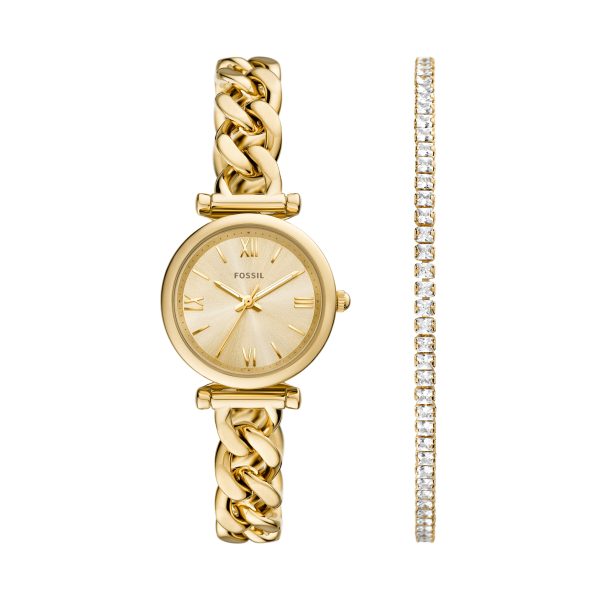 Fossil Carlie Mini 28mm Three-Hand Stainless Steel Watch and Bracelet Set - Preorder