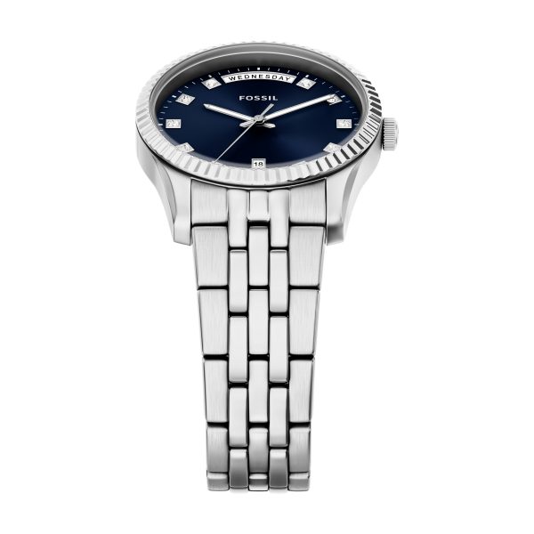 Fossil Scarlette 34mm Three-Hand Day-Date Stainless Steel Watch - Preorder
