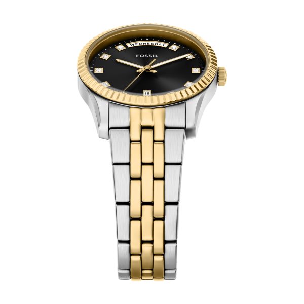 Fossil Scarlette 34mm Three-Hand Day-Date Stainless Steel Watch - Preorder