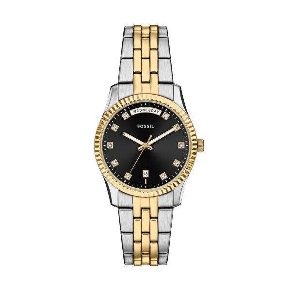 Fossil Scarlette 34mm Three-Hand Day-Date Stainless Steel Watch - Preorder