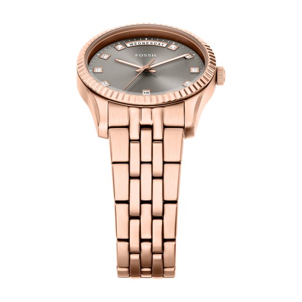 Fossil Scarlette 34mm Three-Hand Day-Date Stainless Steel Watch - Preorder
