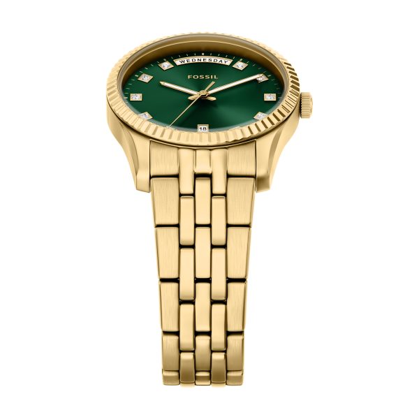 Fossil Scarlette 34mm Three-Hand Day-Date Stainless Steel Watch - Preorder
