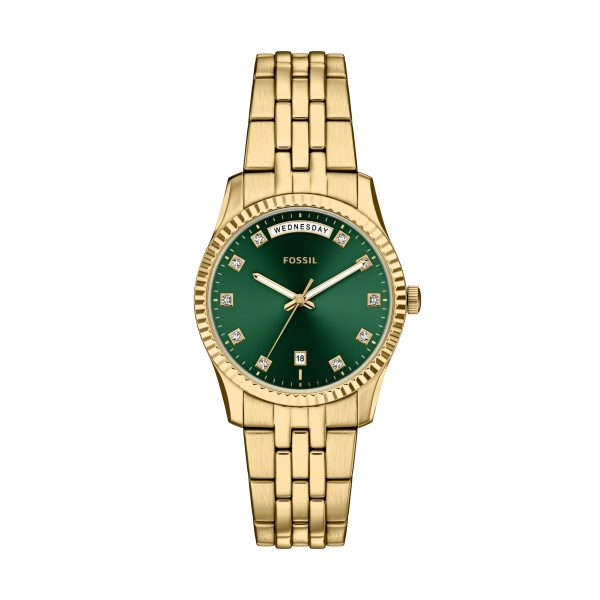 Fossil Scarlette 34mm Three-Hand Day-Date Stainless Steel Watch - Preorder
