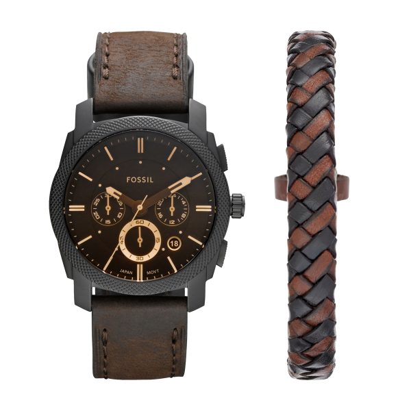 Fossil Machine 42mm Chronograph Leather Watch and Bracelet Box Set - Preorder