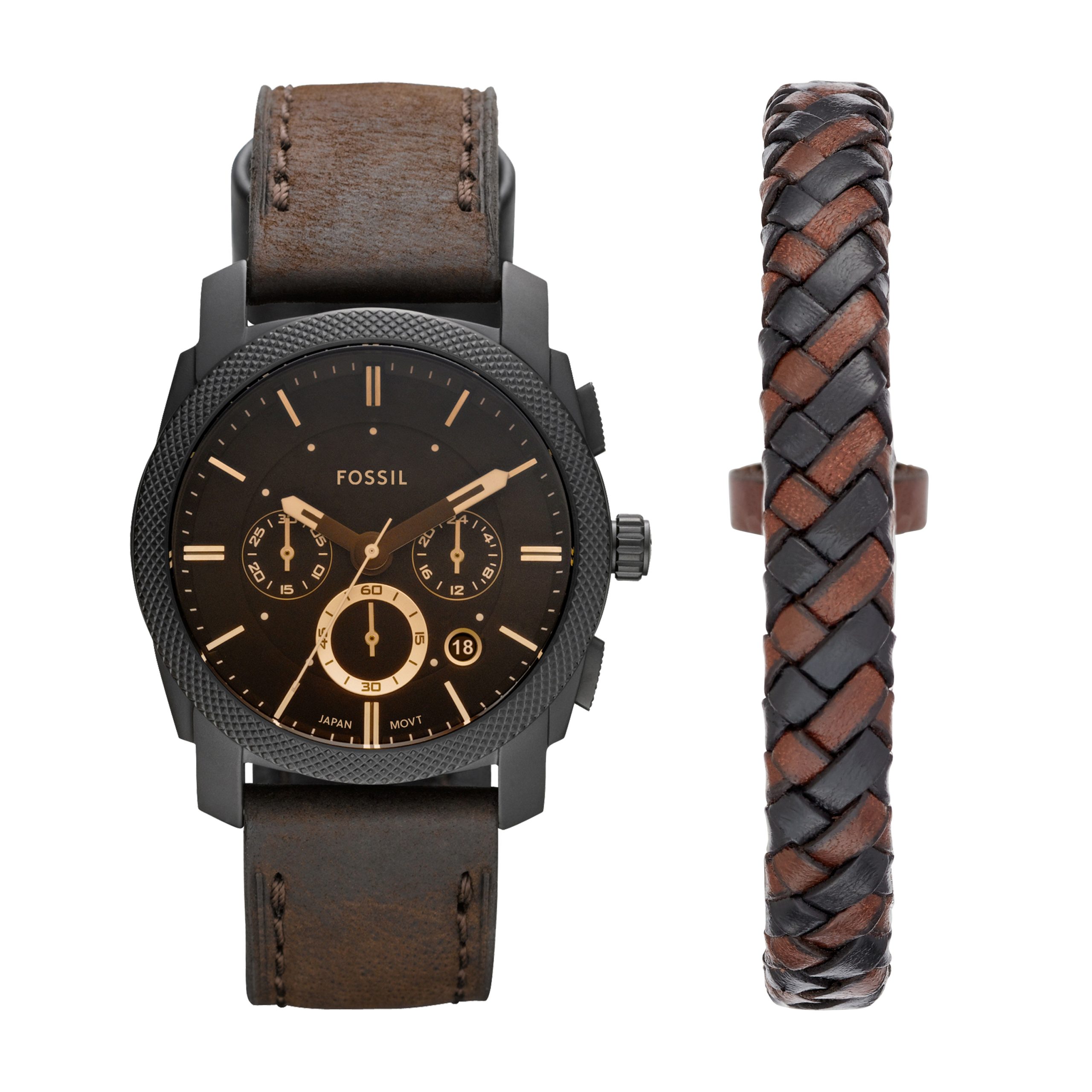 Fossil Machine 42mm Chronograph Leather Watch and Bracelet Box Set - Preorder
