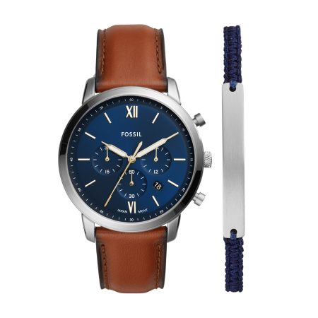 Fossil Neutra 44mm Chronograph Leather Watch and Bracelet Set - Preorder