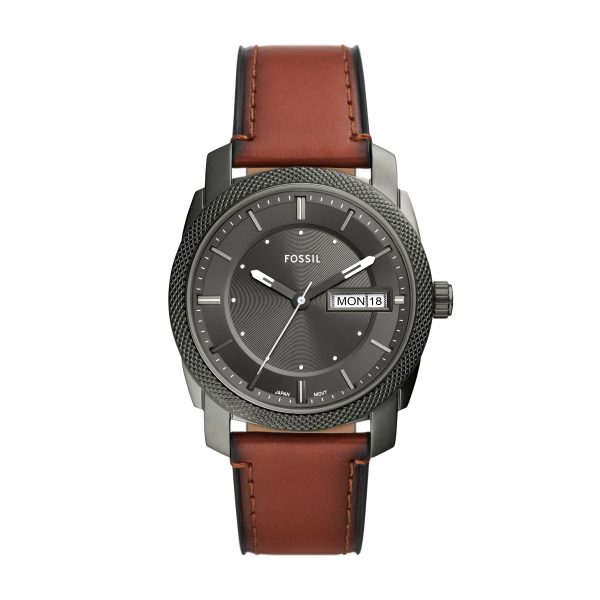 Fossil Machine 42mm Three-Hand Date Leather Watch - Preorder