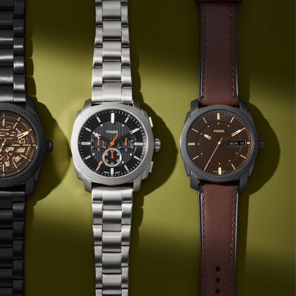 Fossil Machine 42mm Three-Hand Date Leather Watch - Preorder