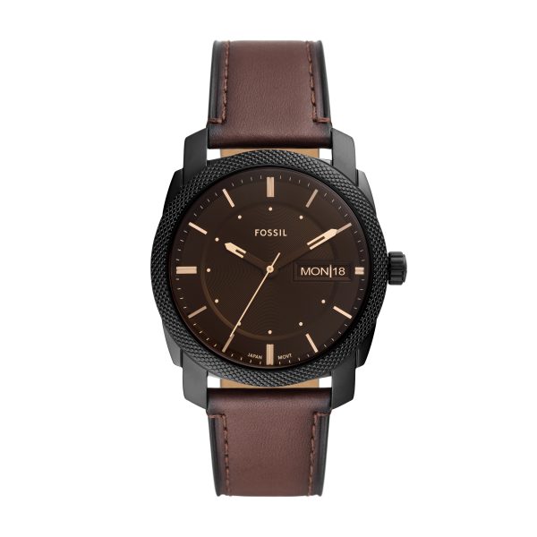 Fossil Machine 42mm Three-Hand Date Leather Watch - Preorder