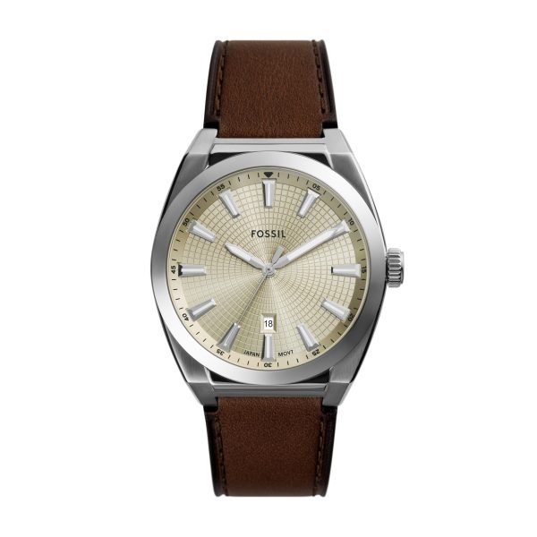 Fossil Everett 42mm Three-Hand Date Leather Watch - Preorder