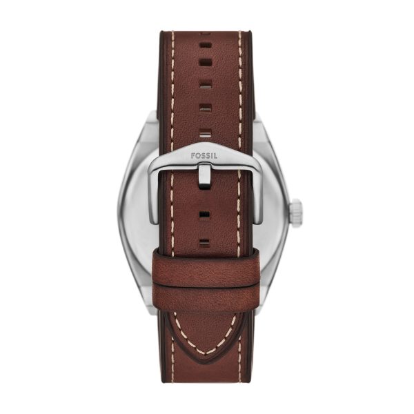Fossil Everett 42mm Three-Hand Date Leather Watch and Bracelet Set - Preorder
