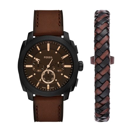 Fossil Machine 44mm Chronograph Leather Watch and Bracelet Set - Preorder