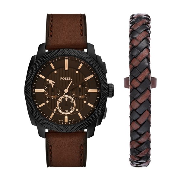 Fossil Machine 44mm Chronograph Leather Watch and Bracelet Set - Preorder