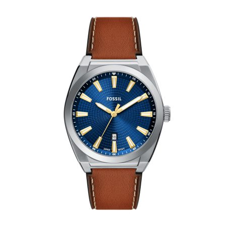 Fossil Everett 42mm Three-Hand Date Leather Watch - Preorder