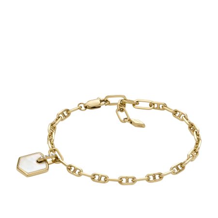 Fossil Heritage Crest Mother-of-Pearl Gold-Tone Brass Chain Bracelet - Preorder