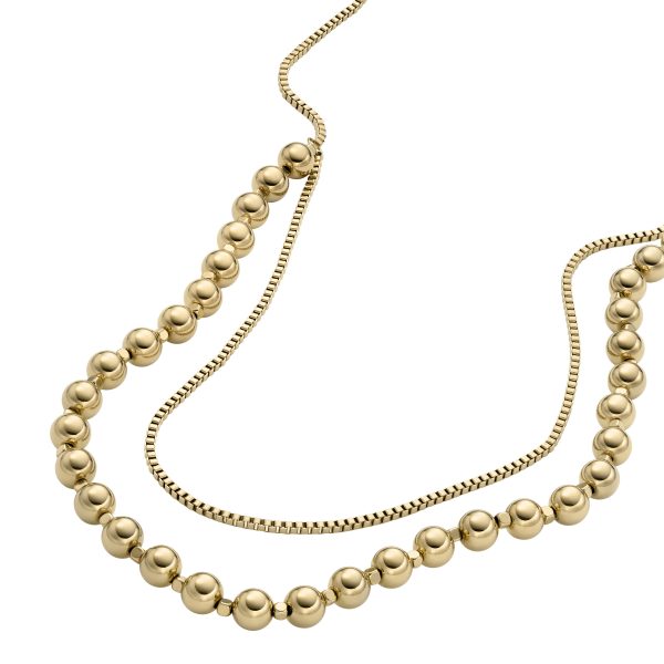 Fossil All Stacked Up Gold-Tone Stainless Steel Beaded Necklace - Preorder