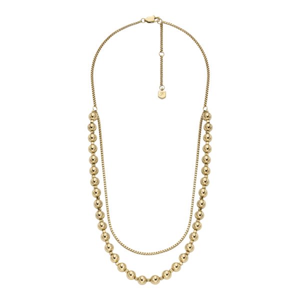 Fossil All Stacked Up Gold-Tone Stainless Steel Beaded Necklace - Preorder