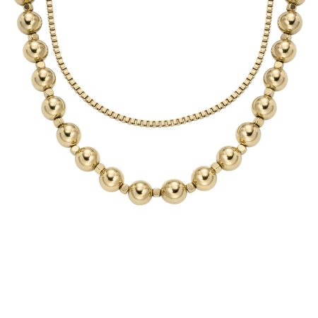 Fossil All Stacked Up Gold-Tone Stainless Steel Beaded Necklace - Preorder