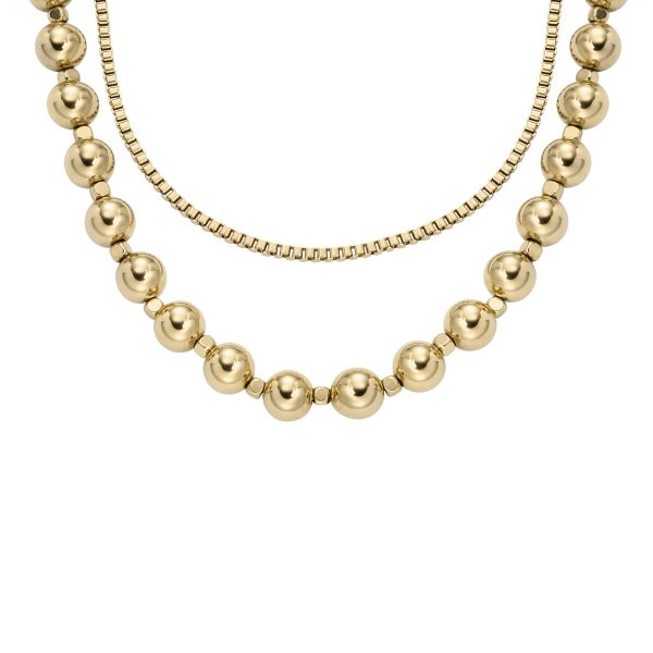 Fossil All Stacked Up Gold-Tone Stainless Steel Beaded Necklace - Preorder