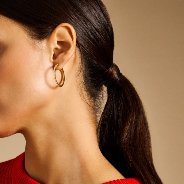 Fossil Ellis Pavé Glitz Gold-Tone Brass Hoop Earrings - Preorder