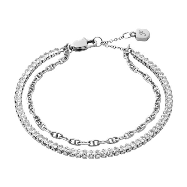 Fossil Heritage D-Link Glitz Silver-Tone Brass Chain Tennis Bracelet - Preorder