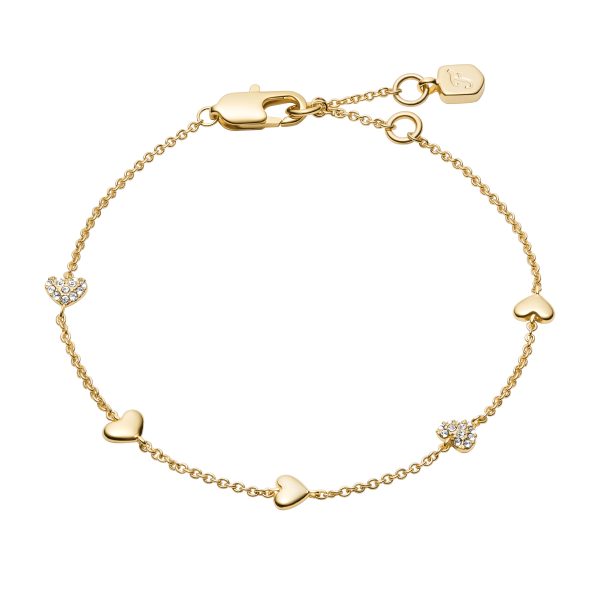 Fossil Sutton Heartbeat Gold-Tone Brass Station Bracelet - Preorder
