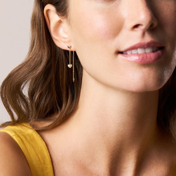 Fossil Sutton Heartbeat Gold-Tone Brass Front to Back Earrings - Preorder