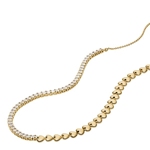 Fossil Sutton Love-All Gold-Tone Brass Heart Link Tennis Necklace - Preorder
