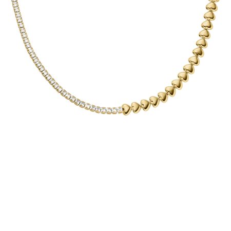 Fossil Sutton Love-All Gold-Tone Brass Heart Link Tennis Necklace - Preorder