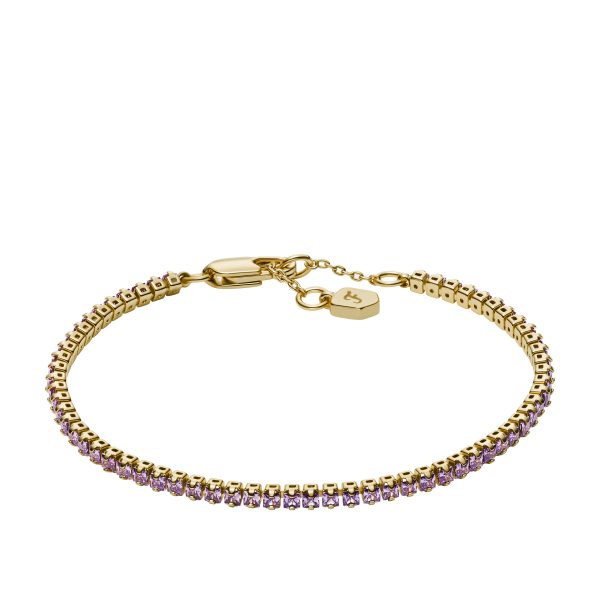 Fossil Ellis Pavé Glitz Amethyst Color Gold-Tone Brass Tennis Chain Bracelet - Preorder