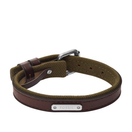 Fossil Everett Color Pop Green And Brown Leather Strap Bracelet - Preorder