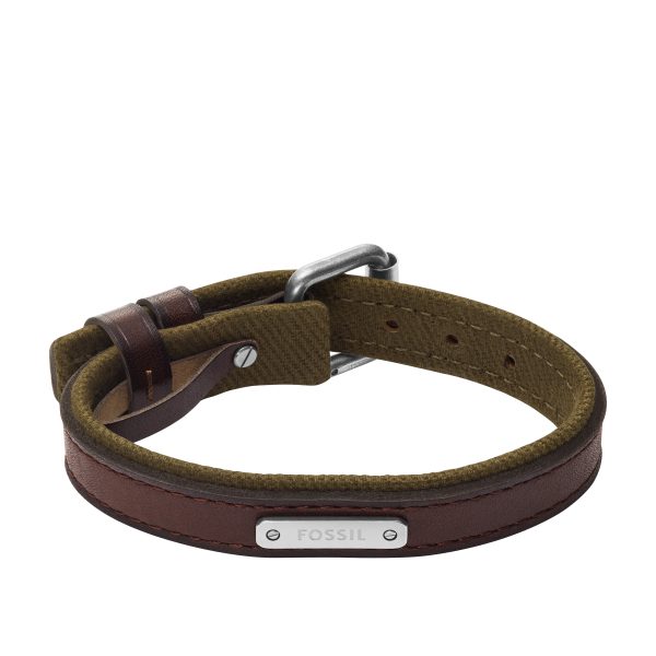 Fossil Everett Color Pop Green And Brown Leather Strap Bracelet - Preorder