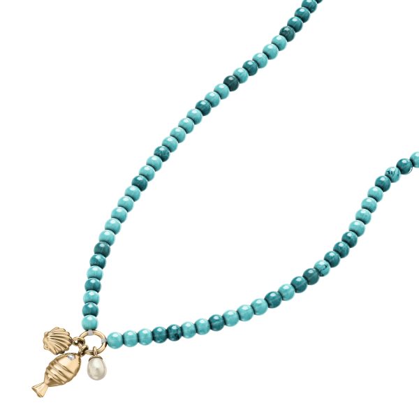 Fossil Sutton By The Sea Turquoise Blue Acrylic Beaded Shell Necklace - Preorder