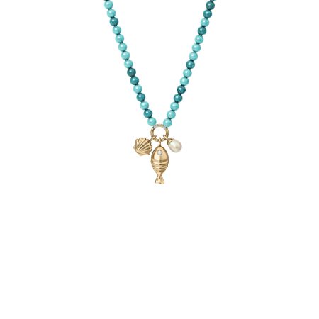 Fossil Sutton By The Sea Turquoise Blue Acrylic Beaded Shell Necklace - Preorder